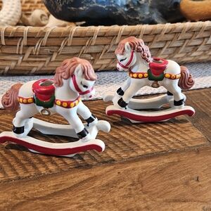 Handcrafted Ceramic Rocking Horse Christmas Candle Holders With Original Box